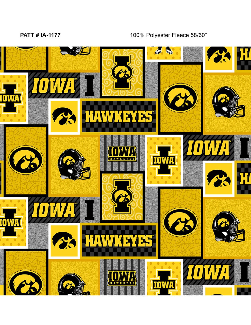Sykel Enterprises-University of Iowa Fleece Fabric-Iowa Hawkeyes College Patch Fleece Blanket Fabric-Sold by the yard